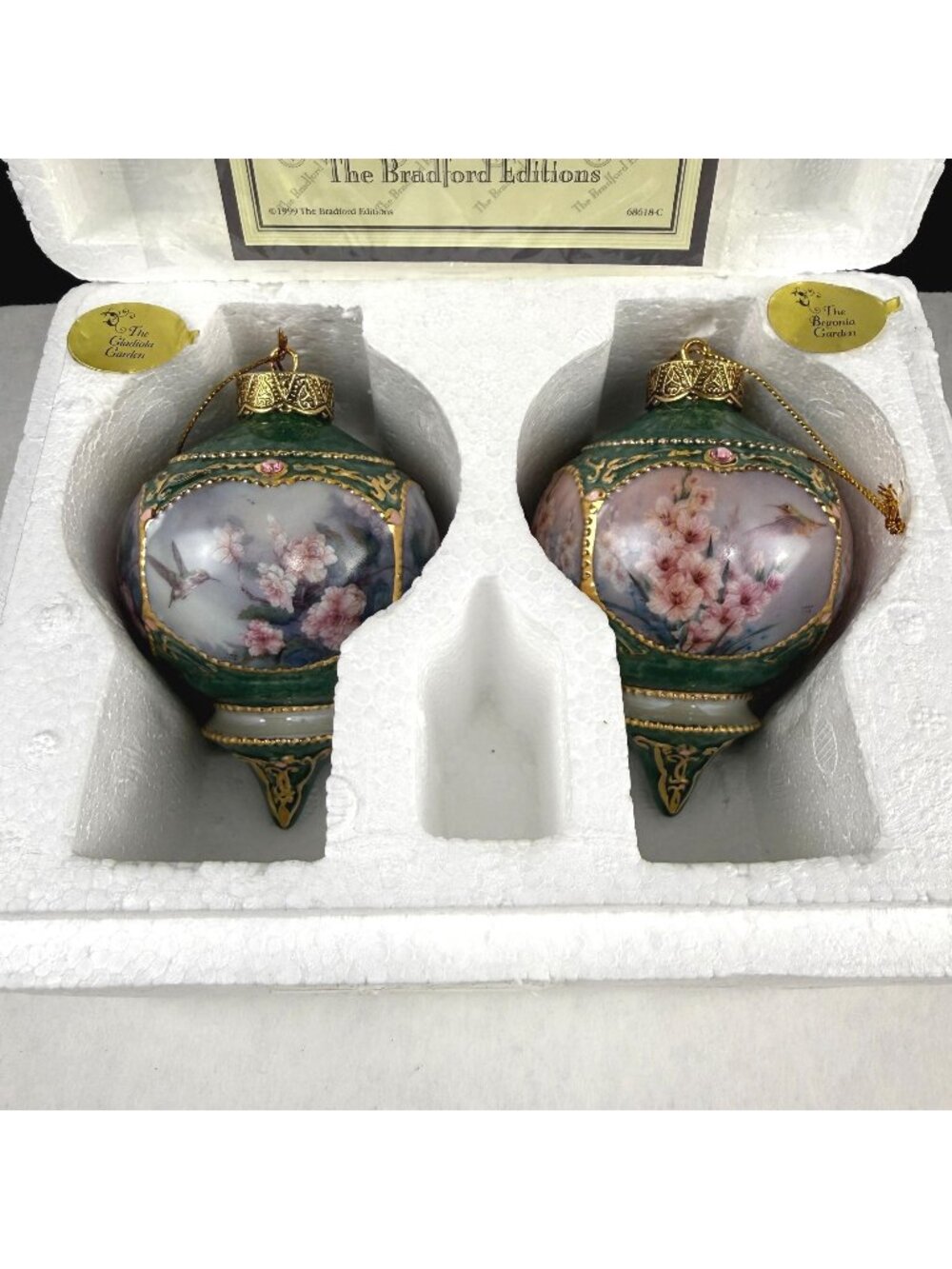 Vintage 1999 Lena Liu's Hummingbird Ornaments Gladiola and Begonia Garden
